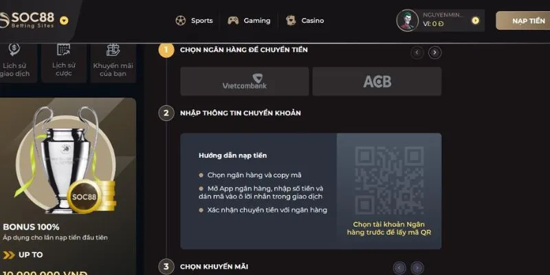 Những phương thức nạp tiền Soc88 phổ biến nhất 